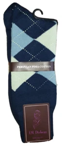 Men's NEW J.M. Dickens Peruvian Pima Cotton Socks Navy Blue Argyle 8-11 - Picture 1 of 2