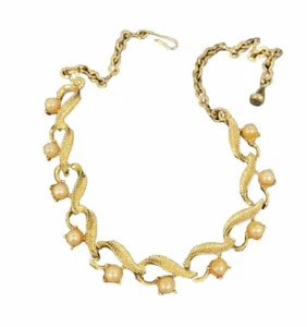 Vintage Armband goldfarben mit elfenbeinfarbenen Kunstperlen 13 Zoll - Bild 1 von 5