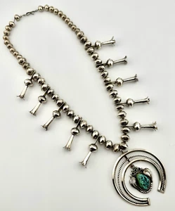 Native Turquoise Squash Blossom Vintage Sterling Silver 213.3g - Picture 1 of 13