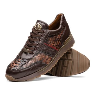 NUEVO Marco Di Milano Exótico Vestido Tenis Zapatos Cuero Pitón Real Brescia Marrón - Imagen 1 de 13