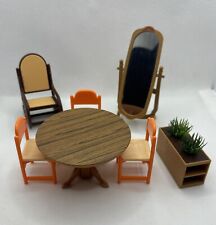 Vintage TOMY Dollhouse Furniture Lot Plant Mirror Dining Room Table Chairs