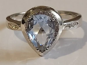 Pear Shaped Blue Cubic Zirconia in Sterling Silver Size 8 - Picture 1 of 6