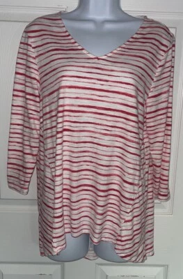 Chicos 尺寸 1 中号红色白色锁定条纹针织套衫终极 T 恤二手状况完好 — 第 1/4 张图片