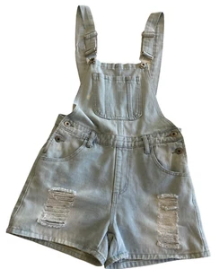 Pantalones cortos con tirantes y tirantes Ally Denim para mujer talla 8 elásticos desgastados mono bolsillos azul - Imagen 1 de 10