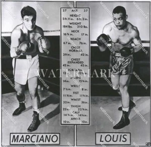 Rocky Marciano vs Joe Louis 1951 Tale of Tape Boxing 11x11 Photo - Picture 1 of 1