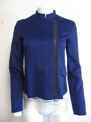 Blazer AKRIS lã - azul angorá assimétrico com zíper frontal fecho de punho dividido tamanho 4/36 - Imagem 1 de 4