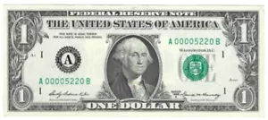 Billete de un dólar con número de serie bajo A00005220B UNC 1969A - Imagen 1 de 2