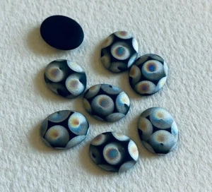 AL970 10x8mm jet peacock oval glass cabochons (8) - Picture 1 of 1