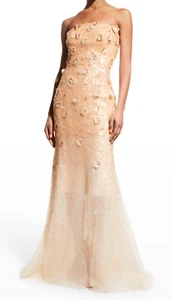 Neu Neu mit Etikett $ 6.990 Carolina Herrera Pailletten bestickt Tüll langes Ballkleid US 10 - Bild 1 von 14