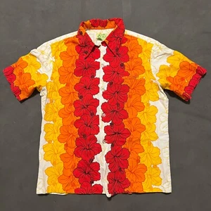 Vintage 60s Ui Maikai Hawaiian Shirt Mens L Bright Floral Cotton Aloha Tiki - Bild 1 von 6