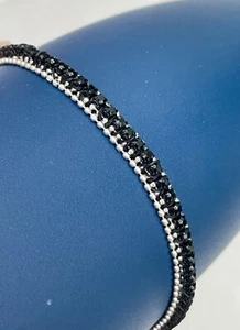 Elegante pulsera de diamantes de imitación negros con cadena de plata - Imagen 1 de 7