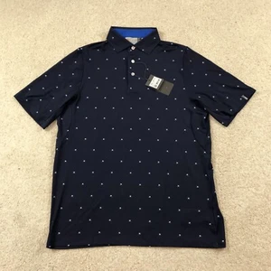 Kjus Mens Medium Polo Shirt New All Over Print Skiier Pattern Navy Blue - Picture 1 of 7