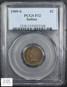 1909 S Indian Head Copper Cent 1C PCGS F 12 - Picture 1 of 5