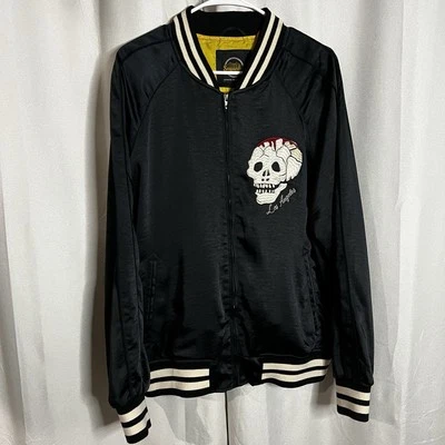 Superdry 黑色和黄色骷髅头夹克 2XL 全新带标签 — 第 1/4 张图片