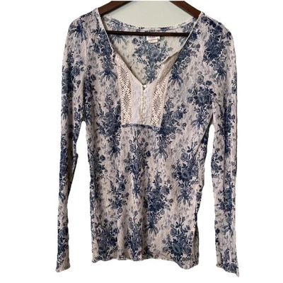 Top Henley de Encaje Ralph Lauren Denim & Supply Talla Grande Azul Transparente Floral Marfil Foto 1 de 4
