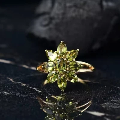 Silver Ring Peridot Genuine Mined Gems Solid Sterling Gold Coated Size P US 7.75 - Image 1 of 4