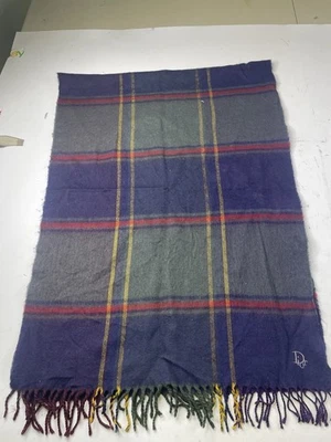 Винтажный шерстяной зимний шарф с бахромой Christian Dior в клетку - Изображение 1 из 4