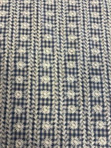 2.5 Metres Blue Embroidered Floral Gingham Cotton Blend Fabric. Design 4 - Picture 1 of 4