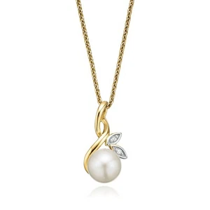 Zamel's 9ct Two Tone Gold 6.5mm Freshwater Pearl & Diamond Set Pendant Jewellery - Picture 1 of 1