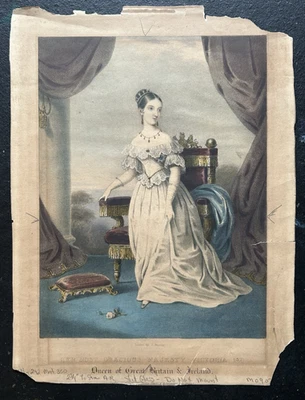 Antique Mid-1800s Ackermann Print of Her Gracious Majesty Queen Victoria - Image 1 of 4