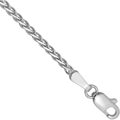 14K Solid White Gold 1.9mm Flat Wheat Link Chain Bracelet - Image 1 of 3