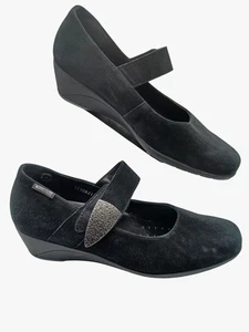 Mephisto Kimona Damen-Mary Jane-Keilabsatzschuhe schwarz Wildleder Größe 8,5 verstellbar - Bild 1 von 15