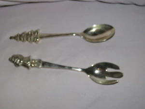 De Colección Wallace Navidad Plateado Ensalada Set de Servir Árbol de Papá Noel Cuchara Tenedor - Imagen 1 de 4
