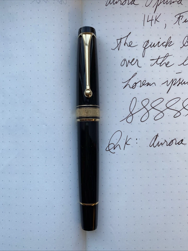 Pluma Estilográfica Aurora Optima Anterior, Negra GT, 14k Plumín Fino Foto 1 de 4