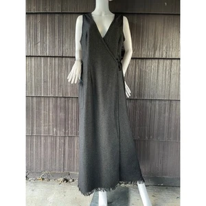 Eddie Bauer Wool Blend Sleeveless Maxi Wrap Gray Dress Fringe Hem Lagenlook M - Picture 1 of 20