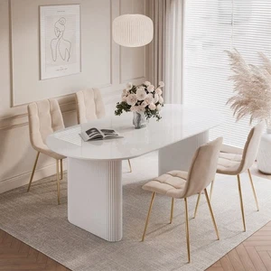 Mesa de comedor piedra sinterizada ovalada 180 cm columnas romanas blanco oro nuevo - Imagen 1 de 3