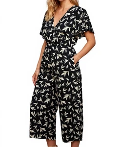 World Market Floral Urban Jumpsuit Romper S M Lightweight Flowy Navy Blue Leaf - Picture 1 of 13