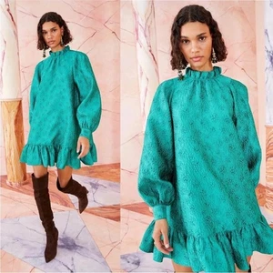 Vestido Ulla Johnson Emilia en Turquesa Talla 4 Texturizado Cuello Simulado Mini Vestido - Imagen 1 de 15