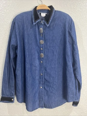 Camisa de Botão Stonebridge Vtg para Mulheres XL Azul Denim 90s Cowgirl Rodeo Western - Imagem 1 de 4
