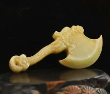 Old natural hetian jade hand-carved statue of dragon axe pendant #11