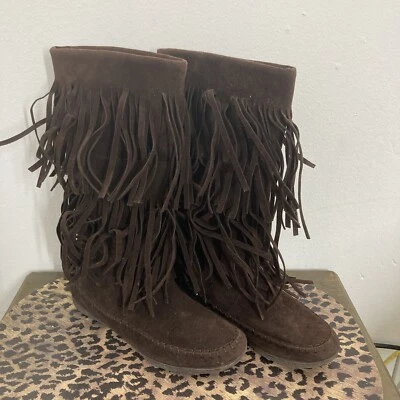 Botas con flecos veganas de gamuza sintética Rampage Candid para mujer talla 6M estilo MI1012 marrón Foto 1 de 4