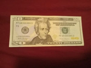 2017 A $20 TWENTY DOLLAR BILL RADAR SERIAL NUMBER NOTE PF 68366386 D JACKSON - Picture 1 of 6