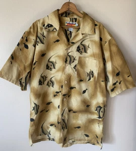 Vtg Angel Fish Button Up Shirt Men’s L Cabana Beach Tropical Ocean Fishing Print - Picture 1 of 4
