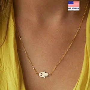 Fashion Women Jewelry Necklace Fatima Hand Luck Protect Amulet Pendant 0586 - Picture 1 of 10