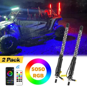 Pair 1FT Lighted RGB LED Whip Light Spiral & Remote For UTV ATV Polaris RZR X3 - Picture 1 of 15