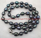 Fashion 8-9mm Black Cultured Rice Pearl Necklace Long 16-28 Inch