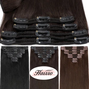 8 Pieces Double Weft Clip In 100% Real Indian Remy Human Hair Extensions Black - Picture 1 of 31