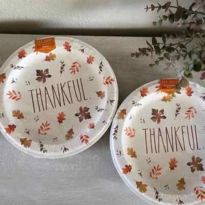 Rae Dunn Thankful Fall Leaves Thanksgiving Paper Luncheon Plates 16 count - Picture 1 of 3