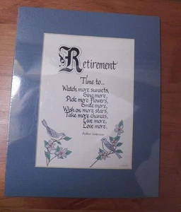 Retirement Calligraphy Matted Art PenCraft by Linda Harris Sealed 8" x 10" - Picture 1 of 2