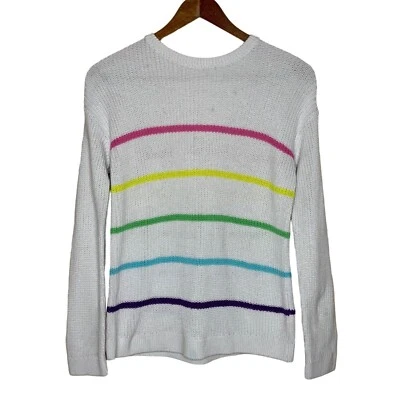 Place Crew Neck Sweater Stripe Knit Cream Rainbow Stripe Pink Purple Girls L - Image 1 of 4