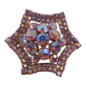 Vintage Aurora Borealis AB Rhinestone GoldTone Dome Brooch Unsigned  Designer - Picture 1 of 2