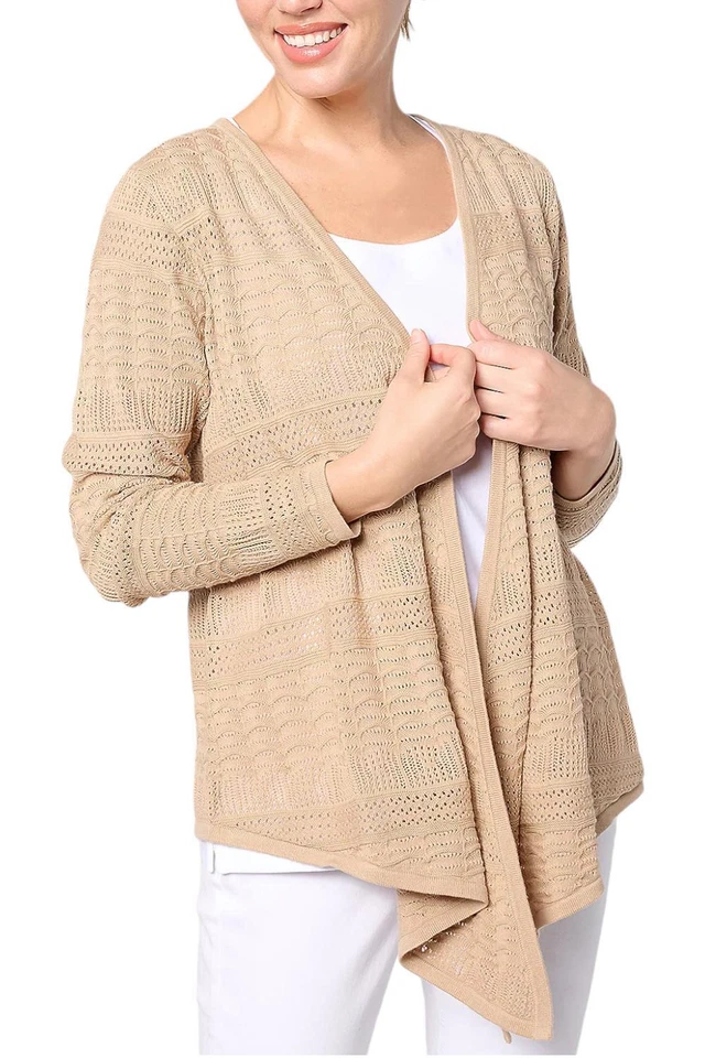 Joan Rivers女式开襟钩针毛衣开衫卡其色 — 第 1/1 张图片