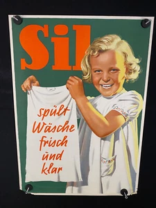 SIL - spült Wäsche frisch und klar- altes Plakat um 1930 83x59 cm kleine Schäden - Bild 1 von 7