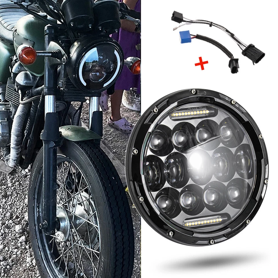 Faro redondo LED 7" DRL haz alto/bajo 6000K para Triumph Bonneville T120 Thruxton Foto 1 de 4