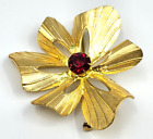 Vintage Brosche Blume gold + Strassstein Modeschmuck
