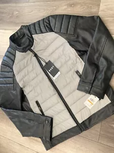 NWT DKNY Biker Motorcycle Men's Black with light gray zip-up Jacket Size Small - Picture 1 of 23